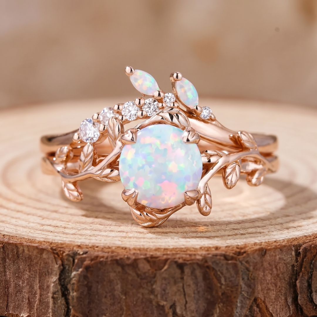 Rose Gold Opal Vine Ring Set