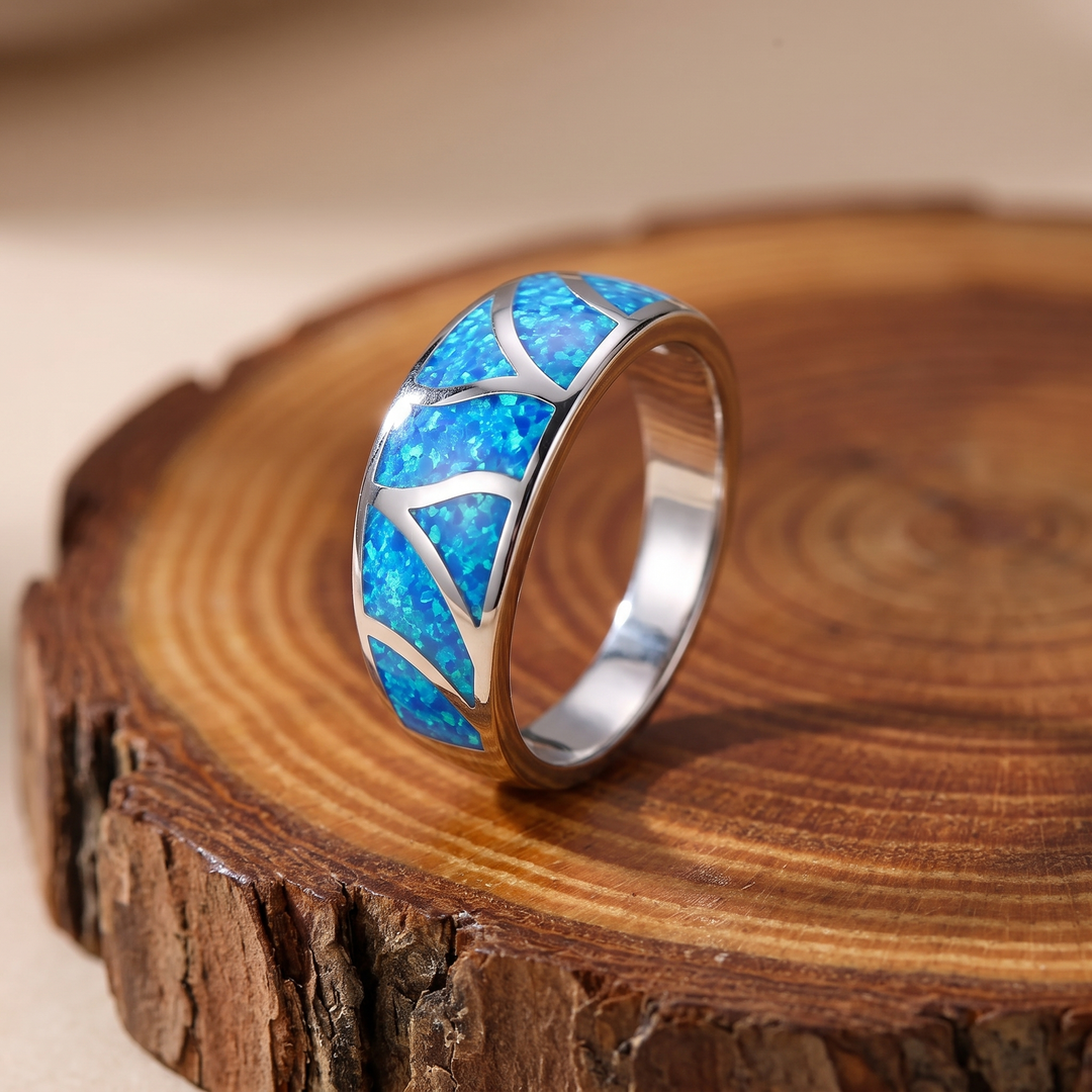 Iridescent Opal Chevron Band Ring