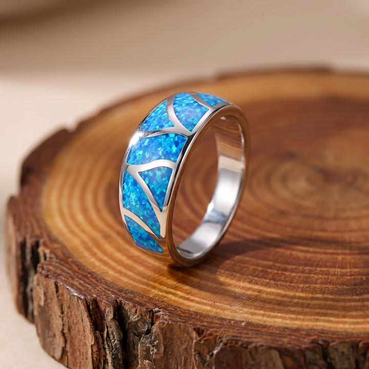 Iridescent Opal Chevron Band Ring