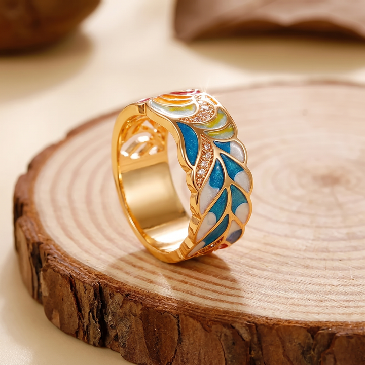 Enamel Feather Wide Band Ring