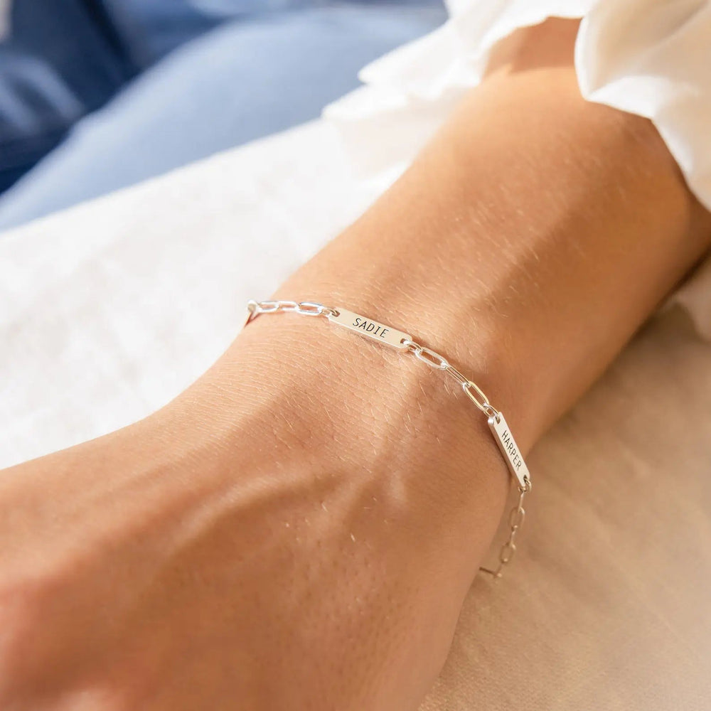 Name bar bracelet with three engraved names