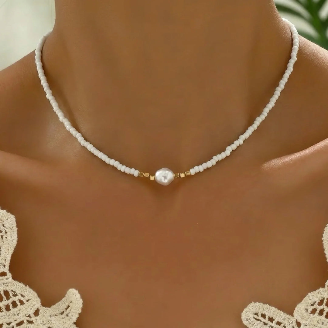 Minimal Turquoise and Pearl Necklace