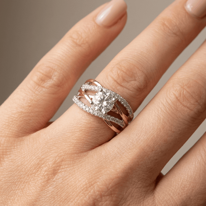 ROSE GOLD ROUND DIAMOND CROSSOVER RING