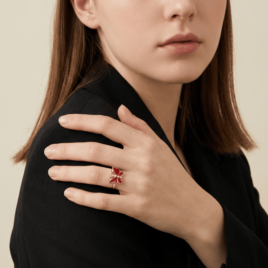 Red & Pink Bloom Butterfly Ring - (ADJUSTABLE)