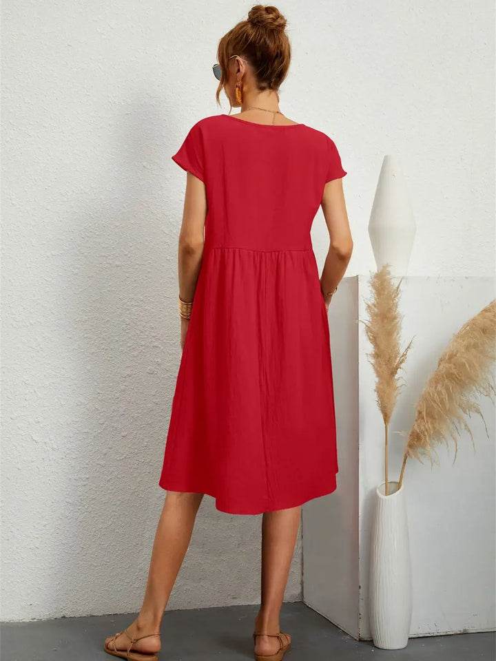 Women's Casual Dress | Short Sleeve Midi with Side Pockets