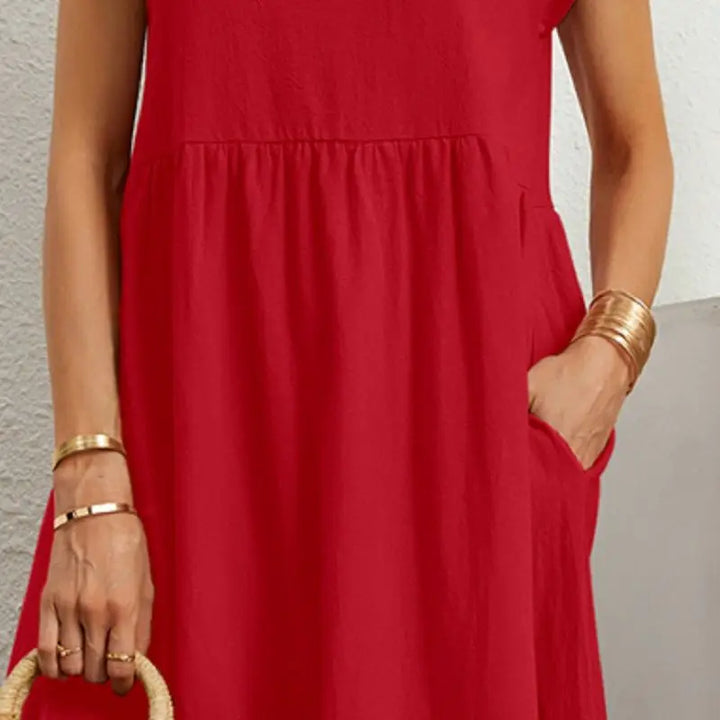 Women's Casual Dress | Short Sleeve Midi with Side Pockets