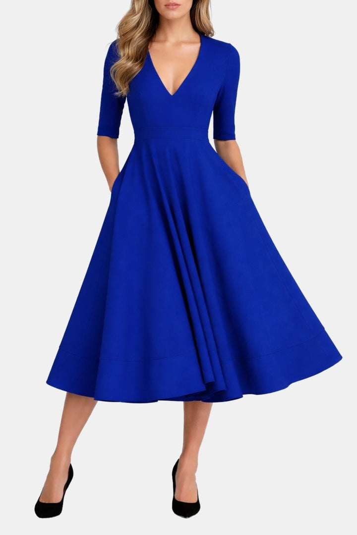 Irene | Women's V-Neck A-Line Midi Dress