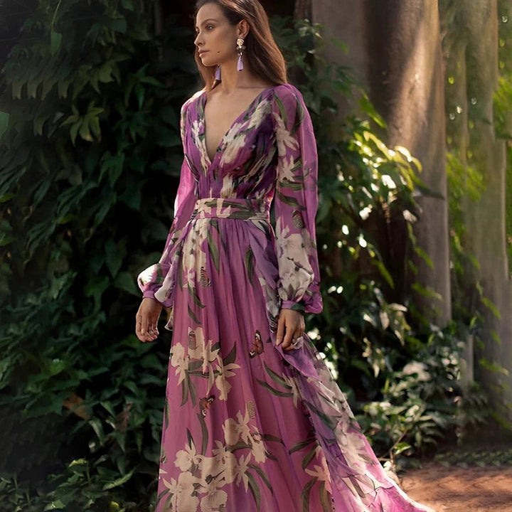 Karen | Women's V-Neck Floral Maxi Dress