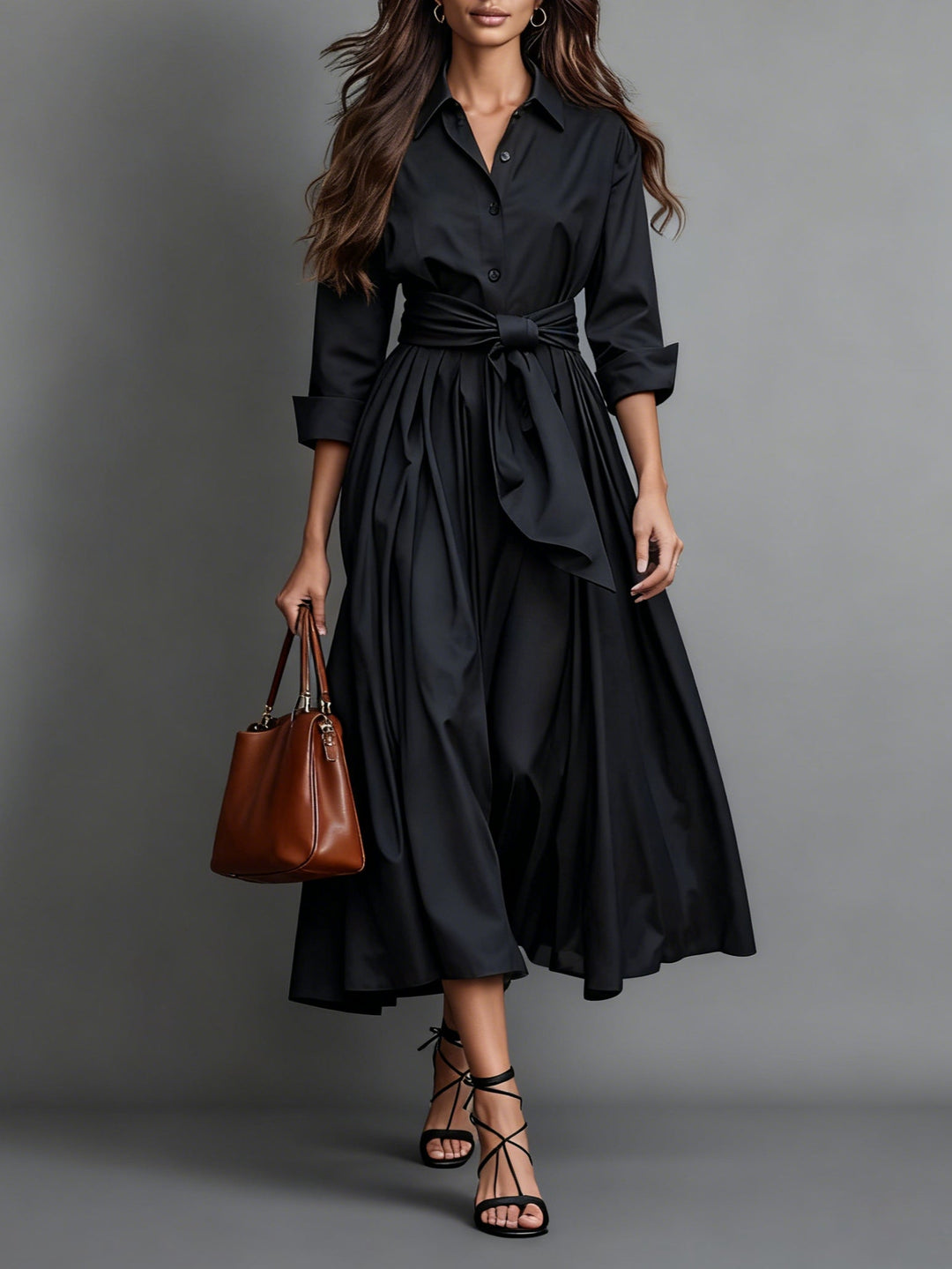 Katelyn | Women's Long Sleeve A-Line Midi Shirt Dress
