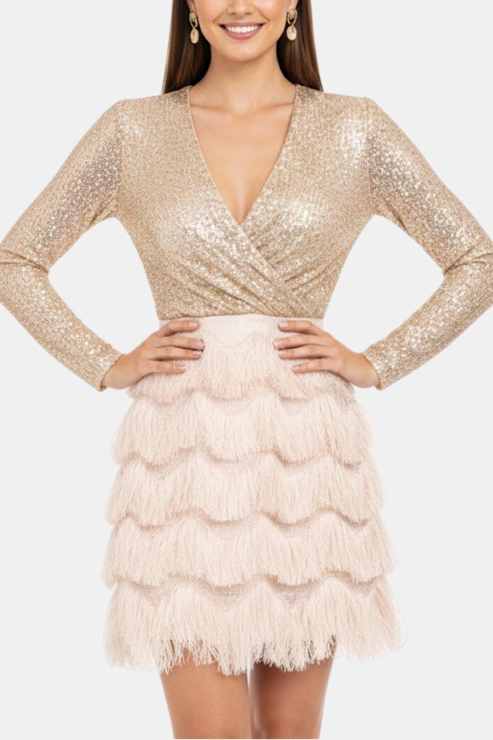 Kathleen | Women's V-Neck Sequin Mini Dress