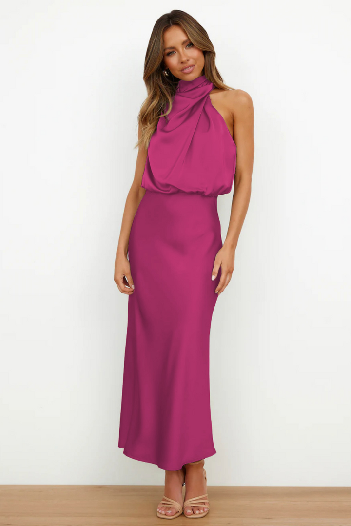 Kathy | Women's Sleeveless High Neck A-Line Midi Dress