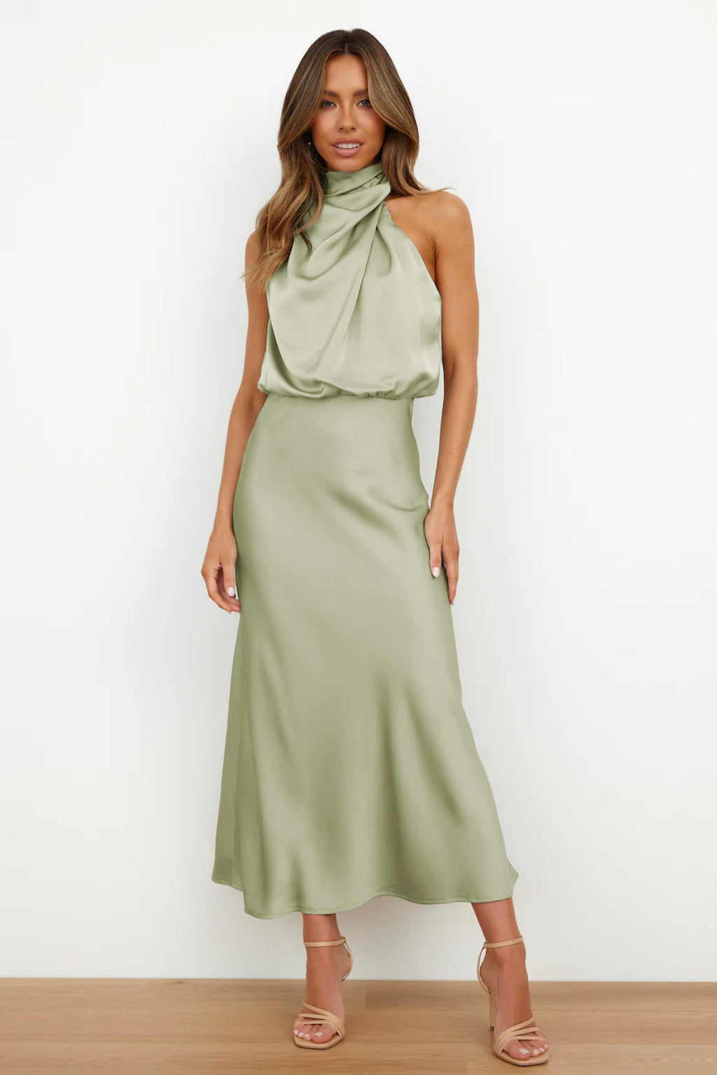 Kathy | Women's Sleeveless High Neck A-Line Midi Dress