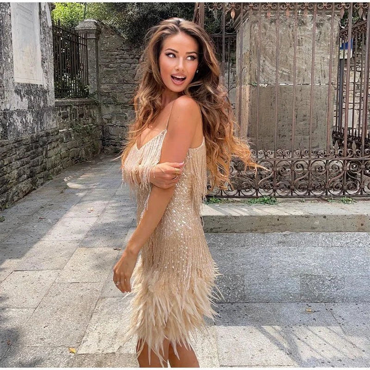 Katrina | Women's V-Neck Fringe Mini Dress