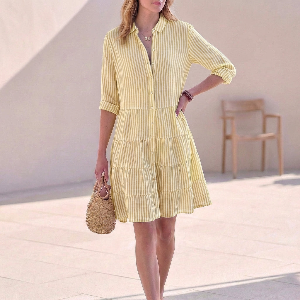 Kylie | Women's Button-Down Shirt Tiered Mini Dress