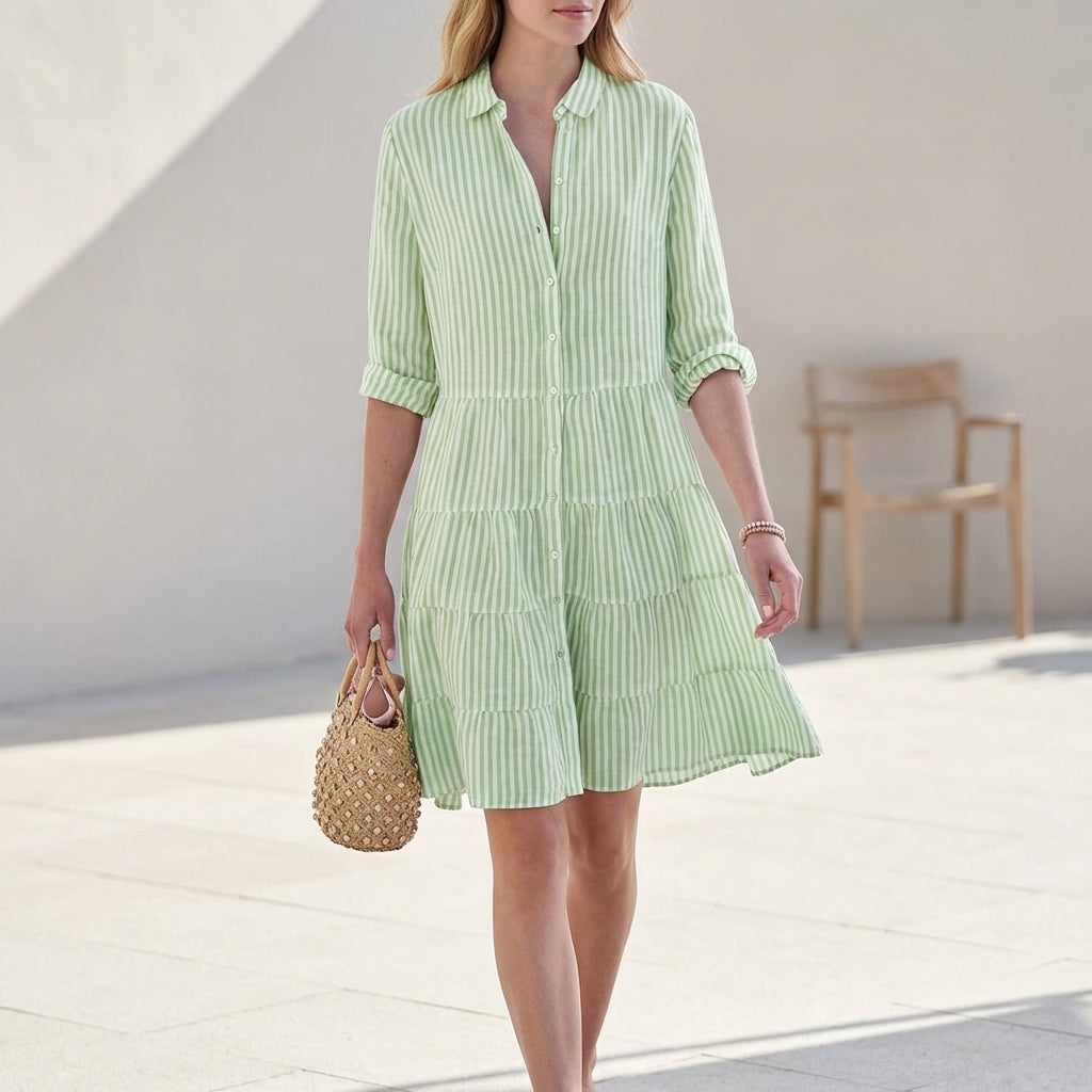 Kylie | Women's Button-Down Shirt Tiered Mini Dress