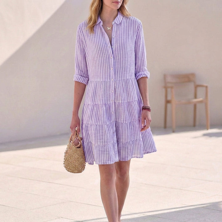 Kylie | Women's Button-Down Shirt Tiered Mini Dress