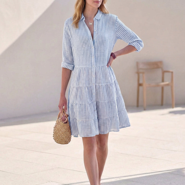 Kylie | Women's Button-Down Shirt Tiered Mini Dress