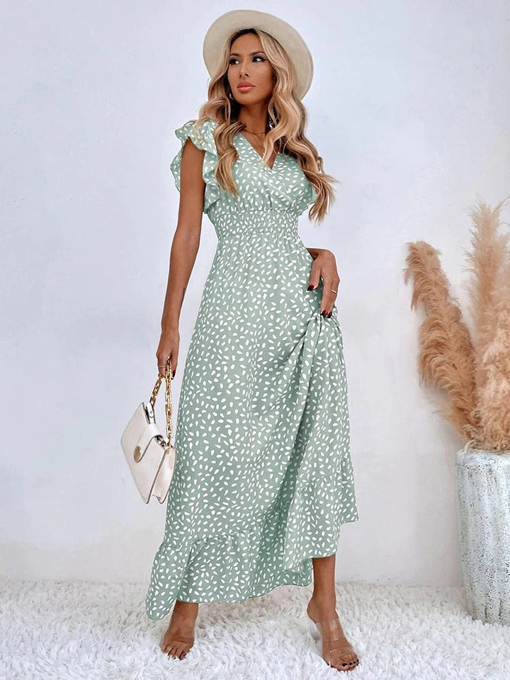 Lana | Women's V-Neck Ruffle Sleeve Maxi Dress