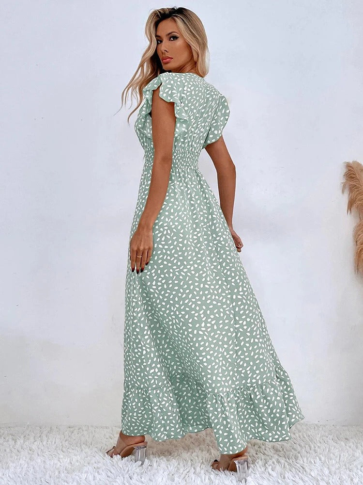 Lana | Women's V-Neck Ruffle Sleeve Maxi Dress