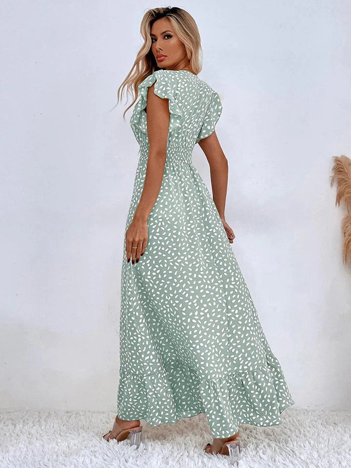 Lana | Women's V-Neck Ruffle Sleeve Maxi Dress