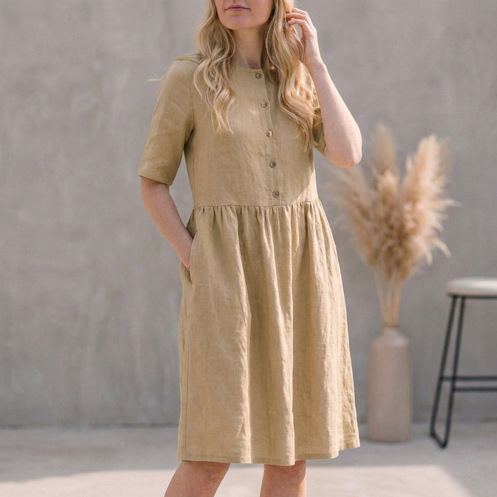Leah | Women's Button Front A-Line Midi Dress