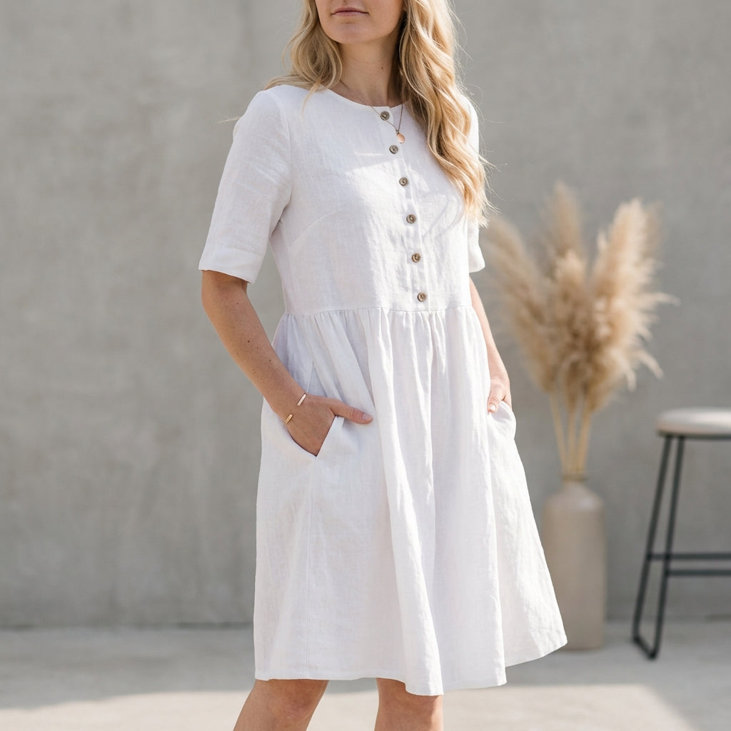 Leah | Women's Button Front A-Line Midi Dress