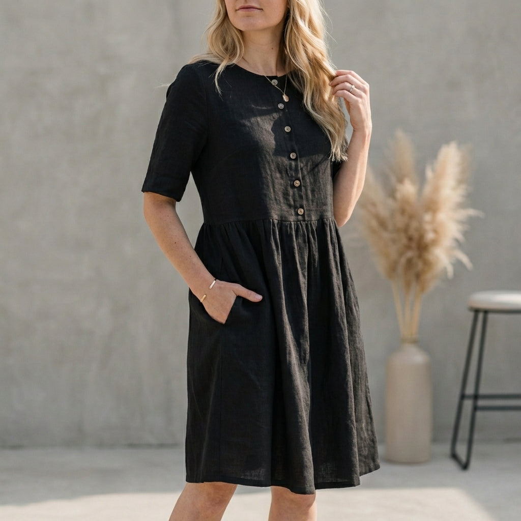 Leah | Women's Button Front A-Line Midi Dress