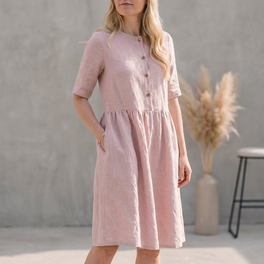 Leah | Women's Button Front A-Line Midi Dress