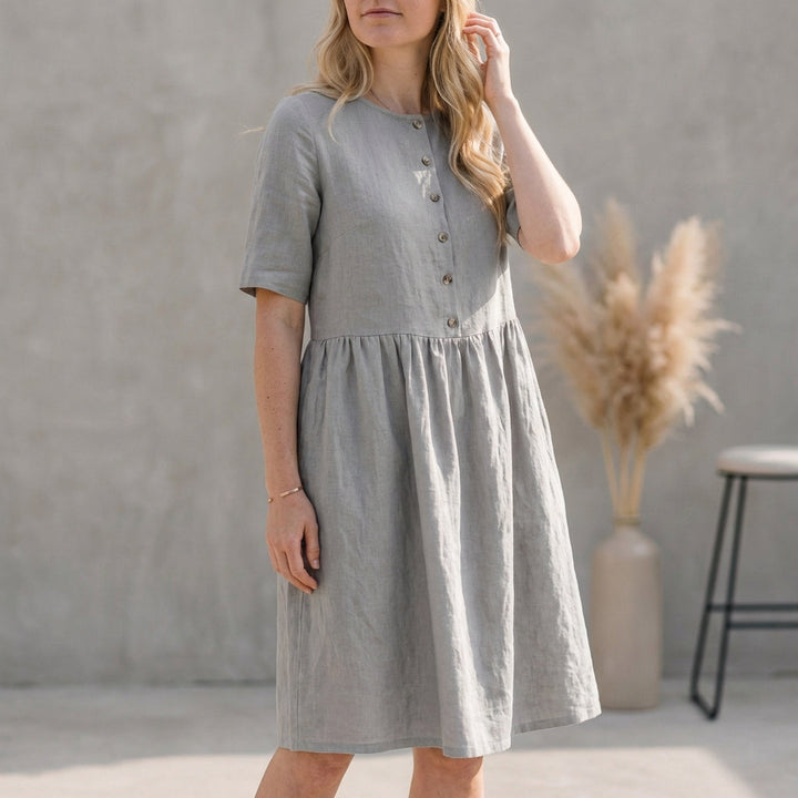 Leah | Women's Button Front A-Line Midi Dress
