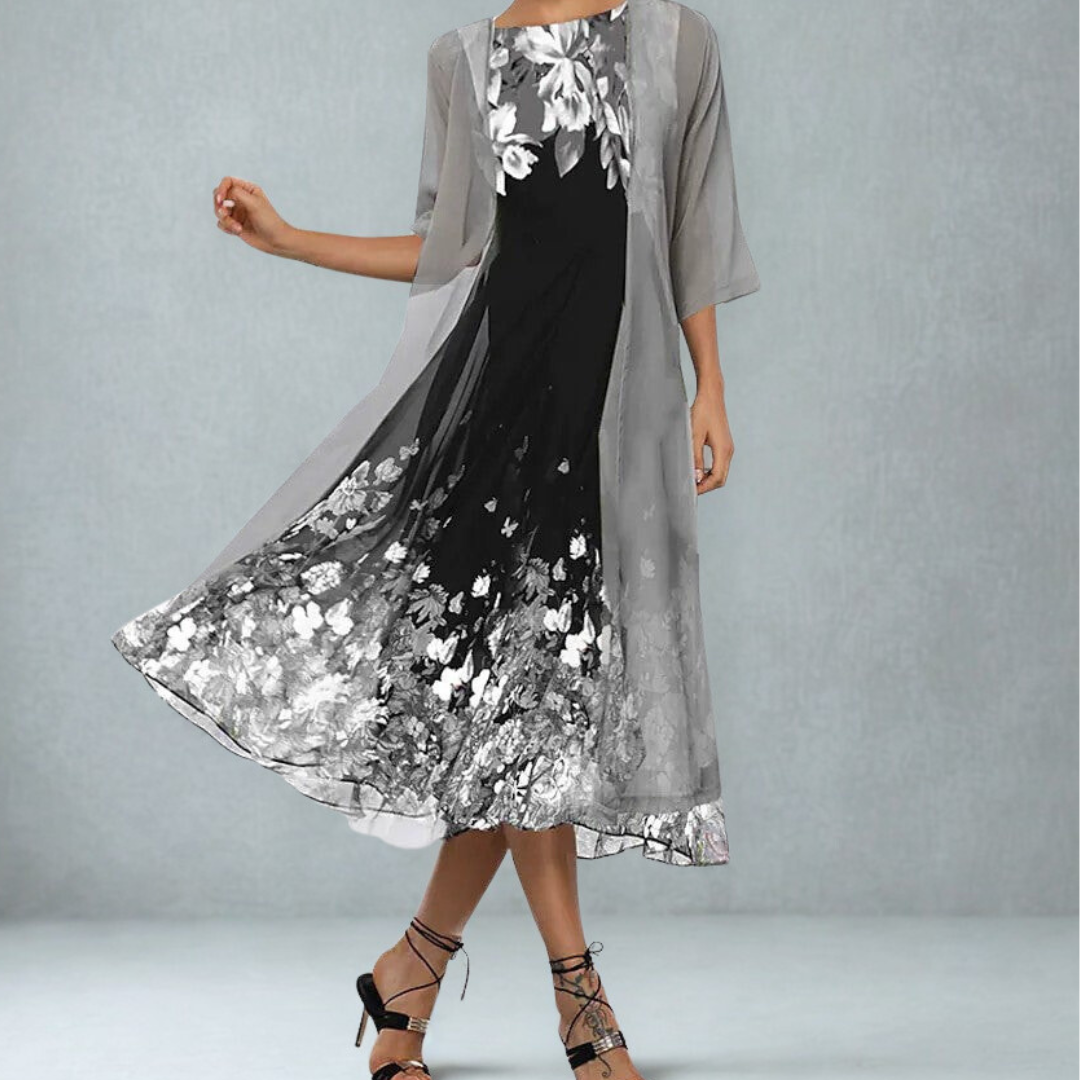 Linda | Women's A-Line Midi Floral Dress