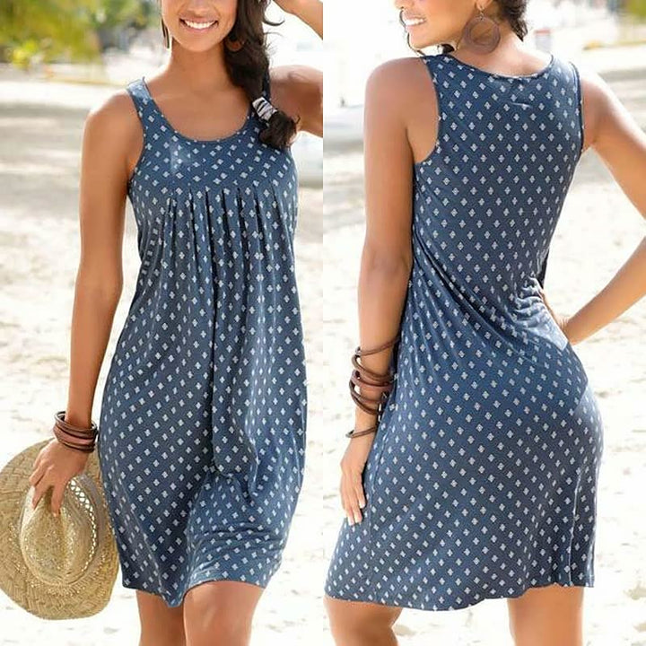 Linda | Women's Sleeveless Printed Summer Knee Length Dress