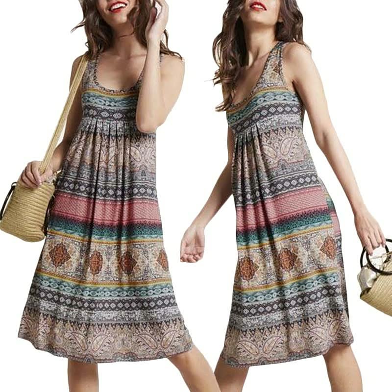 Linda | Women's Sleeveless Printed Summer Knee Length Dress