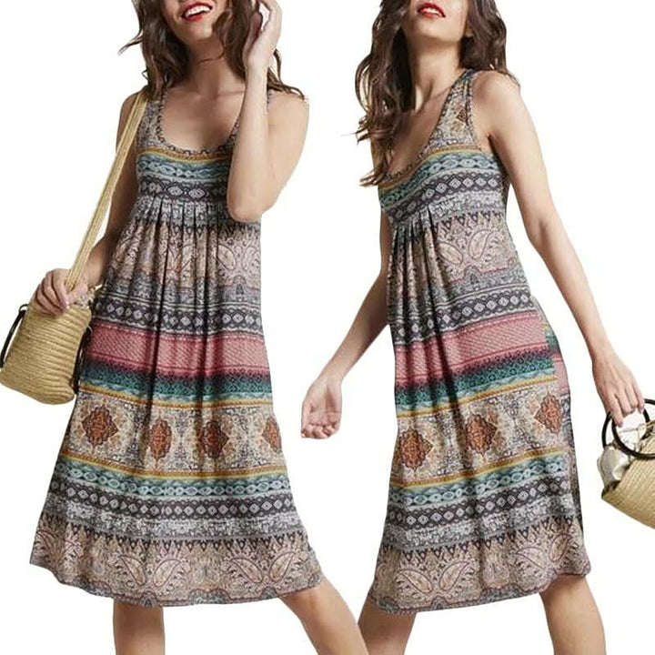 Linda | Women's Sleeveless Printed Summer Knee Length Dress