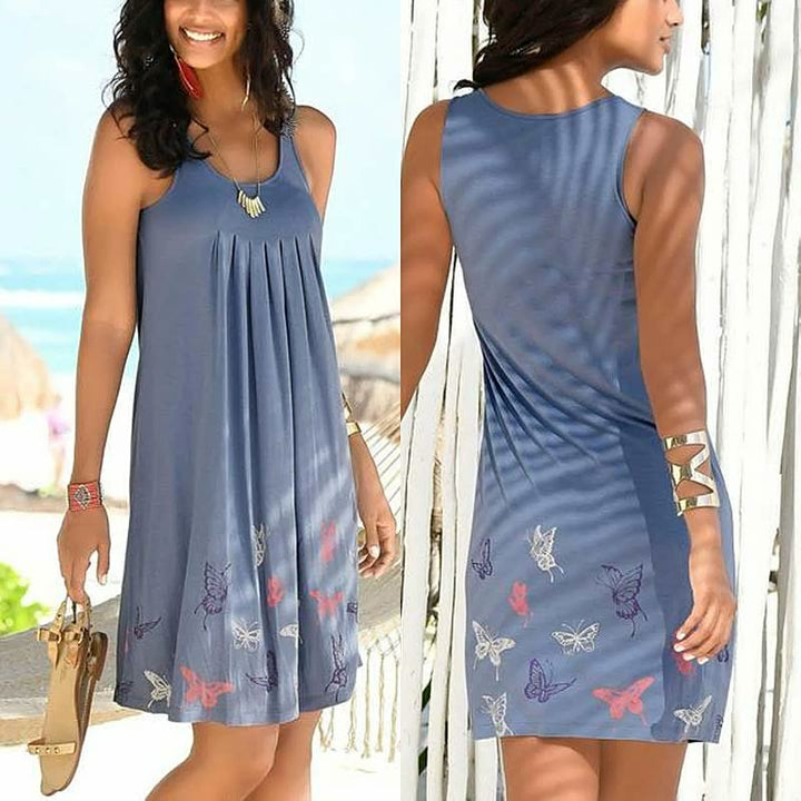 Linda | Women's Sleeveless Printed Summer Knee Length Dress