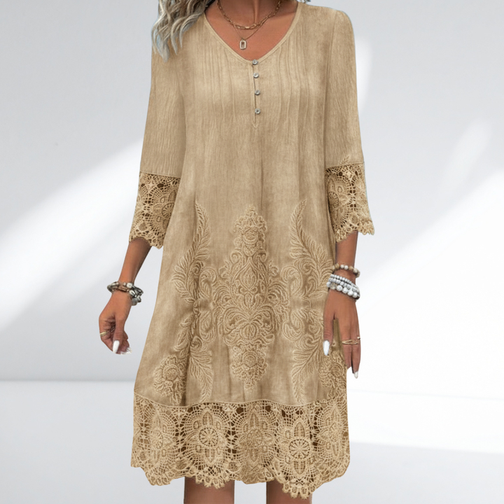 Linda | Women's V-Neck A-Line Midi Dress