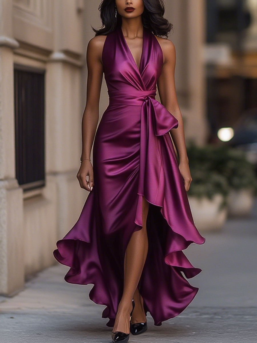 Lisa | Women's V-Neck Sleeveless Wrap Midi Dress