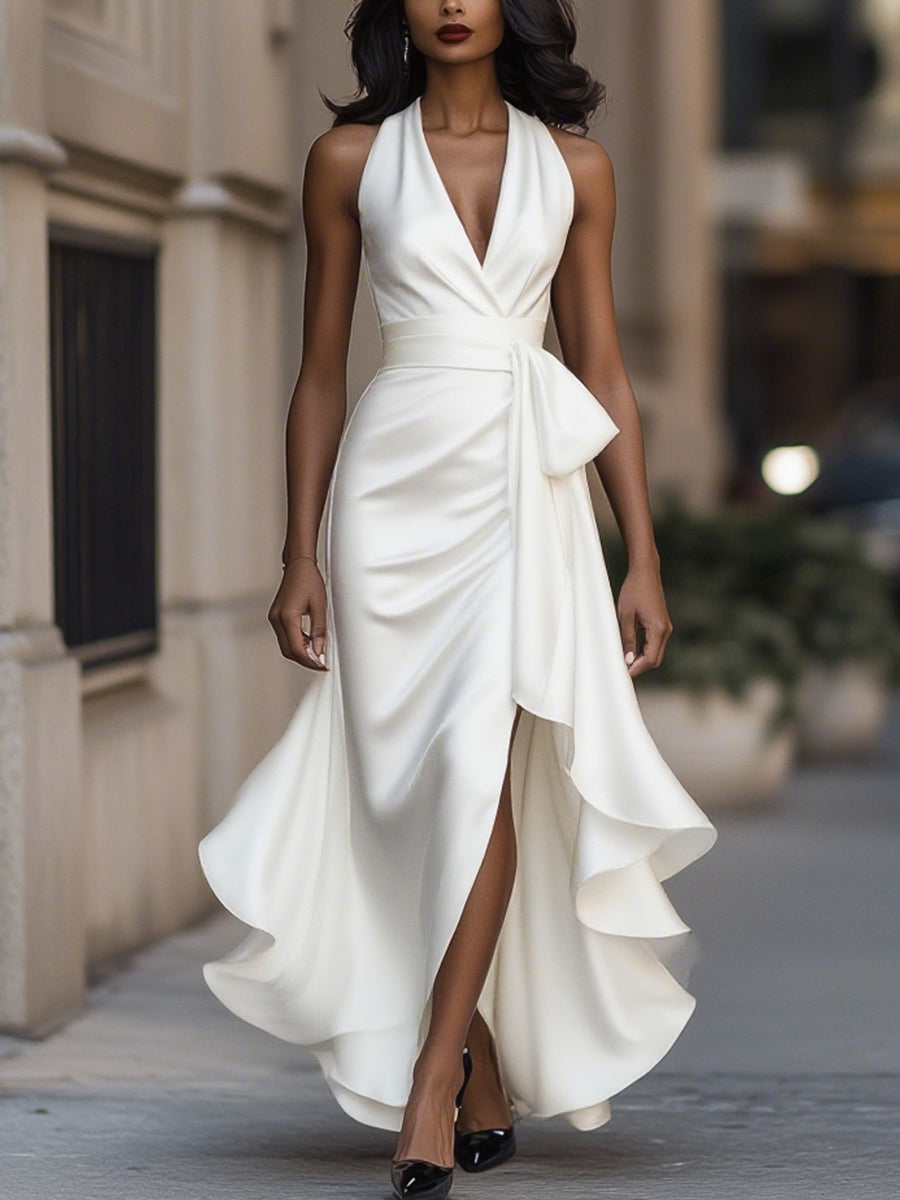 Lisa | Women's V-Neck Sleeveless Wrap Midi Dress