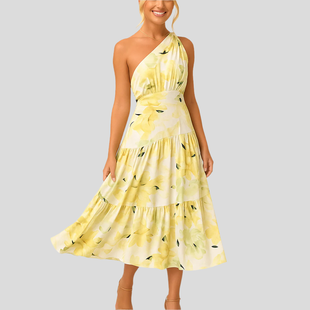 Lydia | Women's One Shoulder A-Line Midi Dress