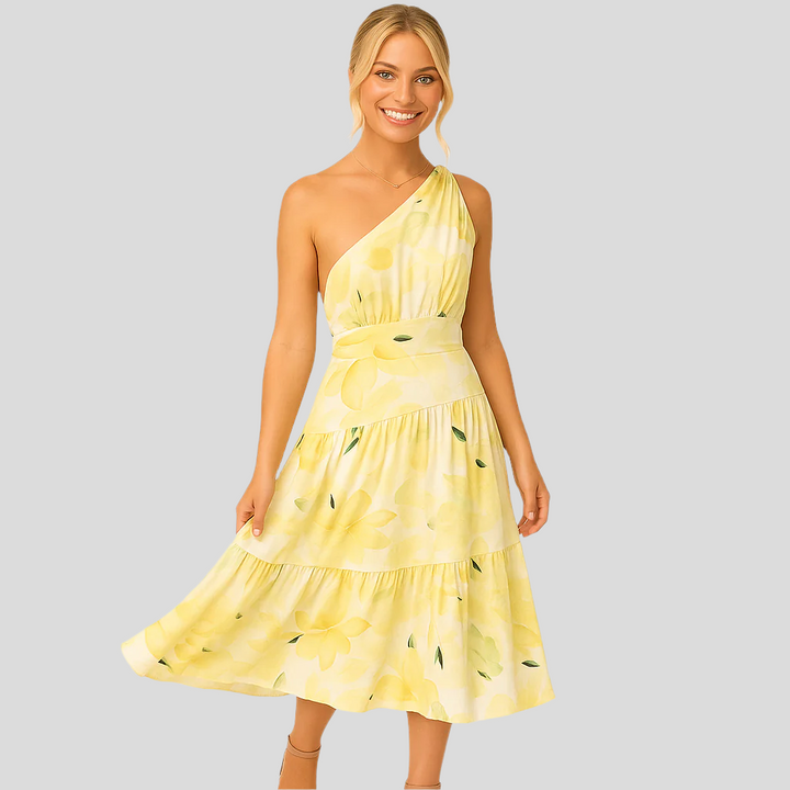 Lydia | Women's One Shoulder A-Line Midi Dress