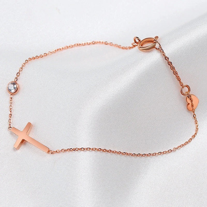Rose Gold Sideways Cross Bracelet