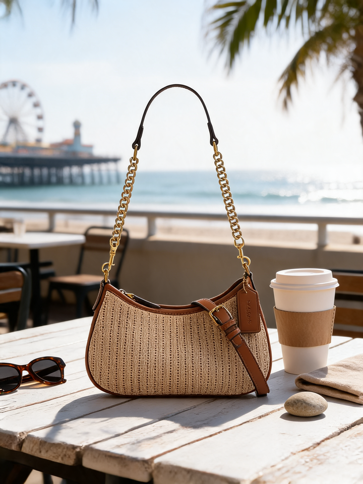 Margot vintage underarm bag at Santa Monica beachfront cafe - Ava Rose Boutique