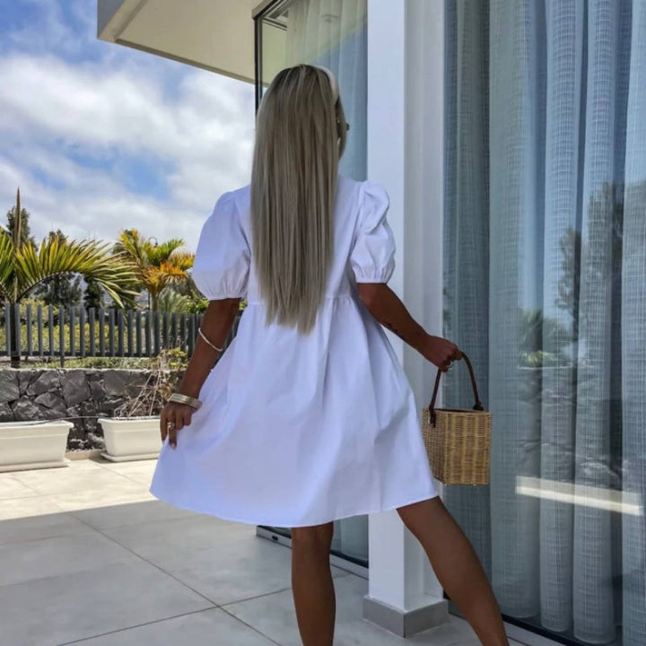 Melanie | Women's Puff Sleeve A-Line Mini Dress