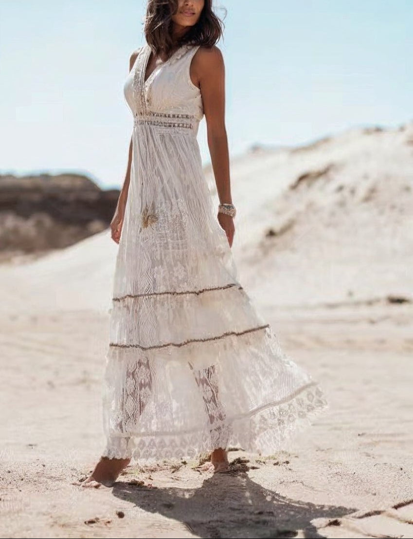 Melissa | Women's Sleeveless Lace A-Line Maxi Dress