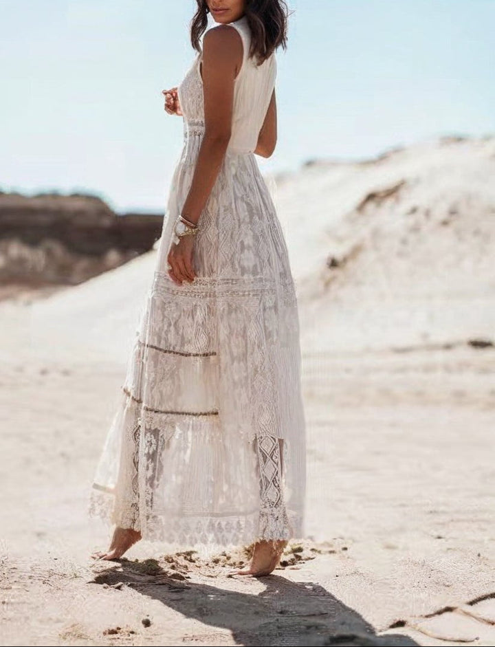 Melissa | Women's Sleeveless Lace A-Line Maxi Dress