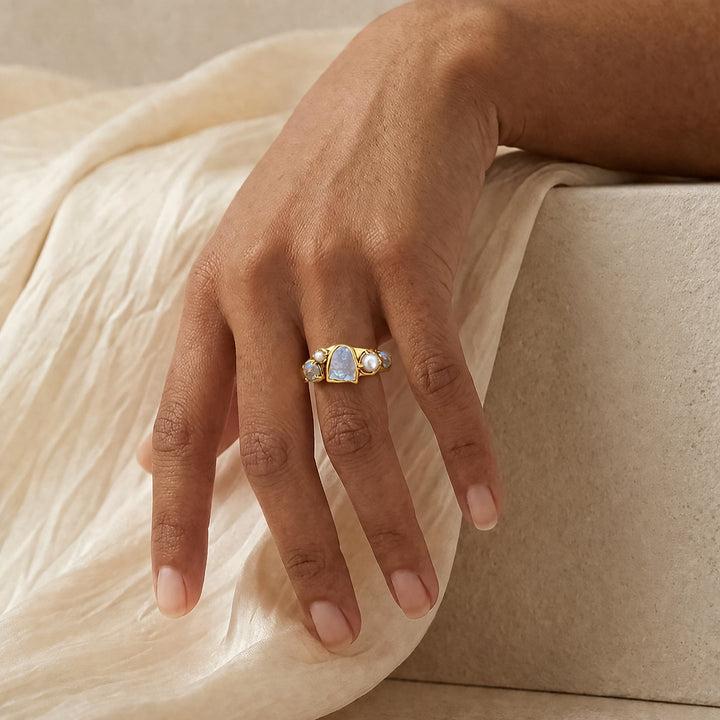 Moonstone and Pearl Stacking Ring