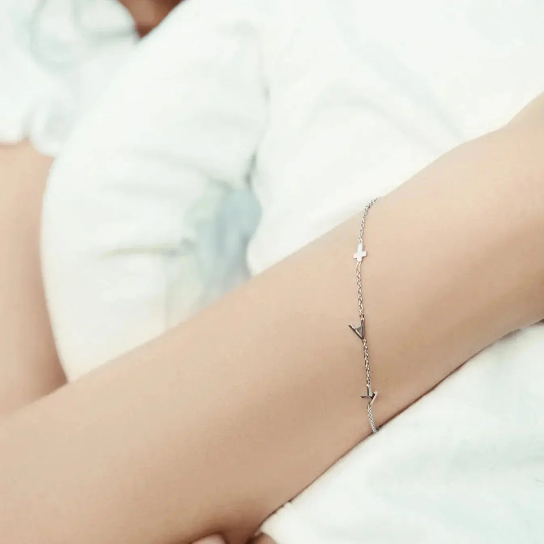 Sideways letter bracelet packaged for gifting