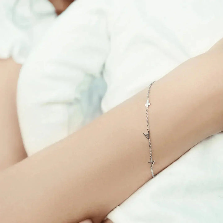 Sideways letter bracelet packaged for gifting