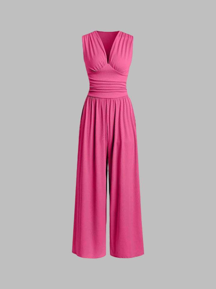 Noelle | Women's V-Neck Sleeveless Wide Leg Jumpsuit