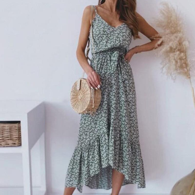 Norma | Women's Spaghetti Strap A-Line Midi Dress