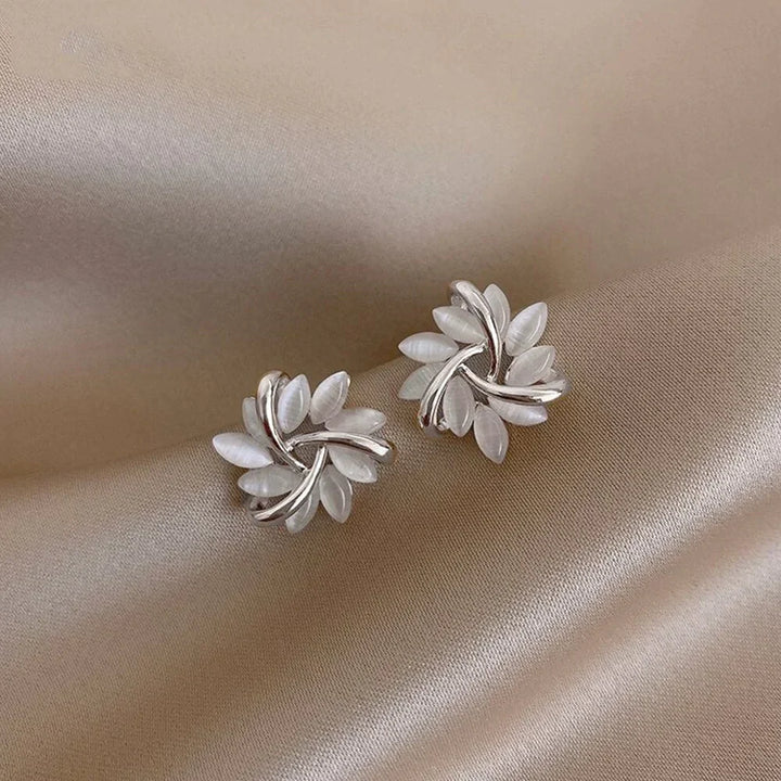Elegant and Exquisite Circular Opal Flower Stud Earrings in Gold